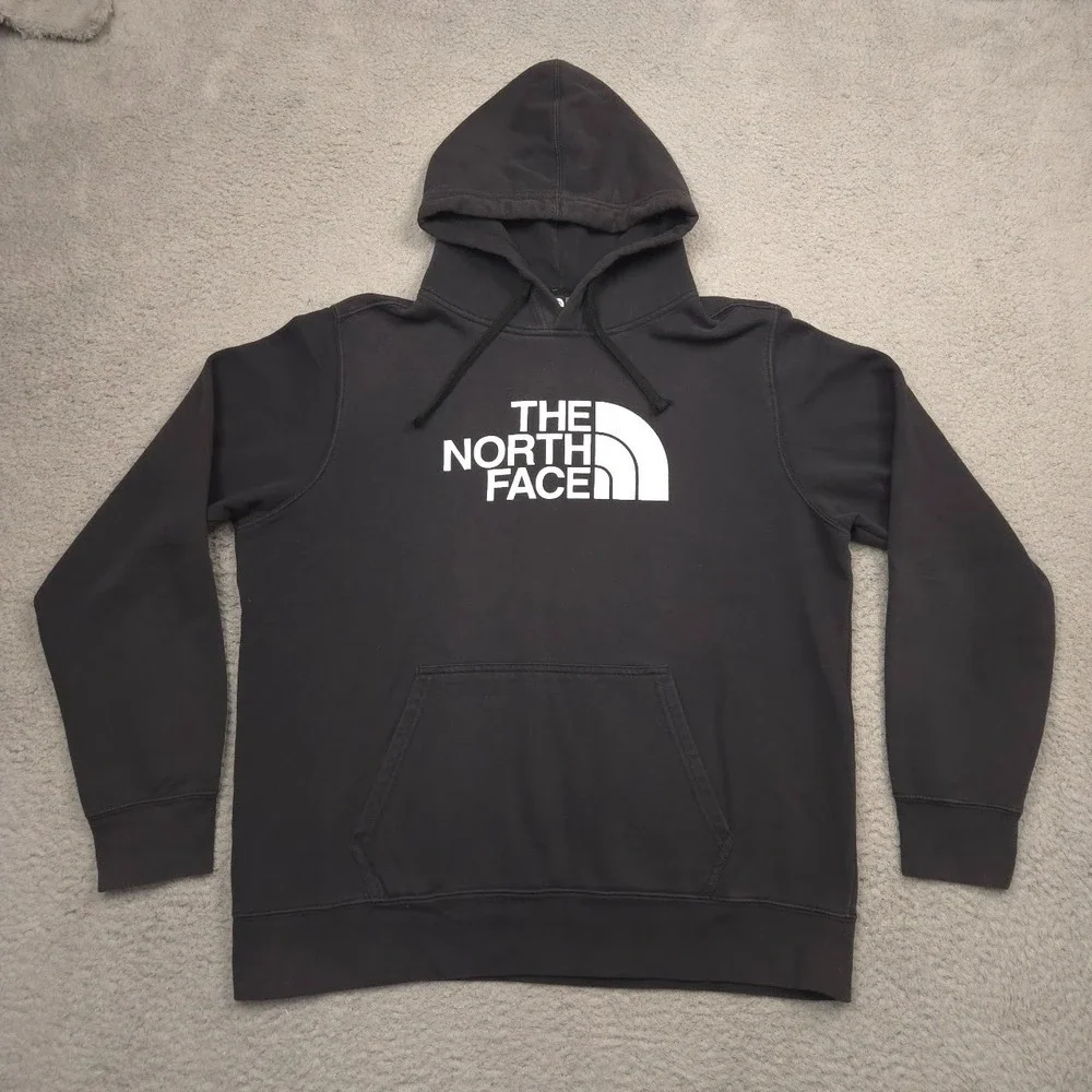 The North Face Half Dome Pullover Hoodie Mens Large Black Logo Fleece